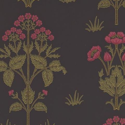 Morris & Co Wallpaper-Meadow Sweet 210352 Charcoal/Rose