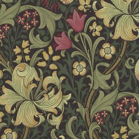Morris & Co Wallpaper-Golden Lily 216463 Charcoal/Olive