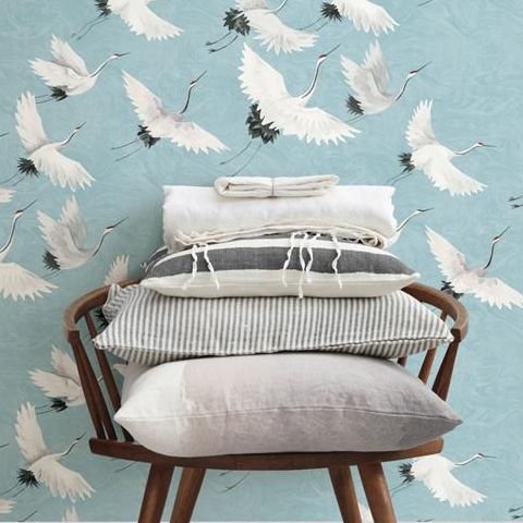 A Street Prints Mistral Wallpaper-Windsong Cranes FD24300 Turquoise