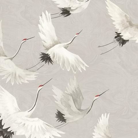 A Street Prints Mistral Wallpaper-Windsong Cranes FD24304 Light Grey