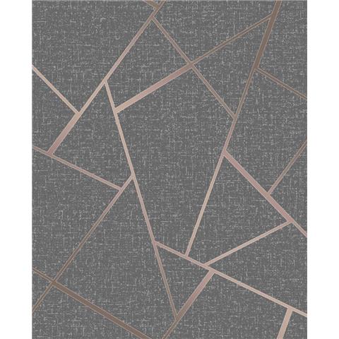 Fine Decor Quartz Fractal geometric wallpaper FD42283 charcoal/copper