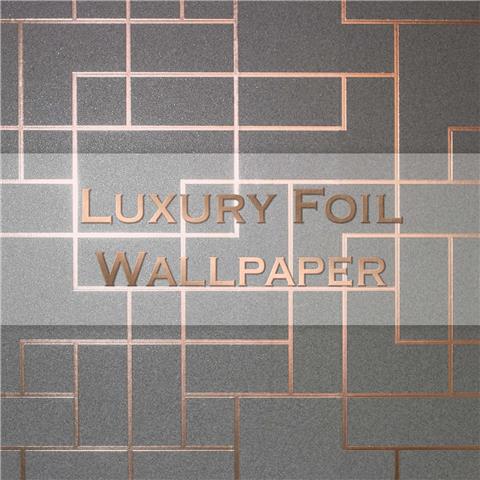 Vymura Luxury Foil Wallcovering Square Geo FD42492 Charcoal/Rose