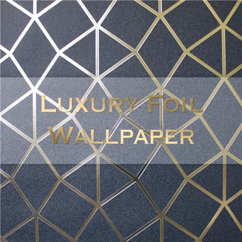 Vymura Luxury Foil Wallcovering Geo Trellis FD42560 Navy/Gold
