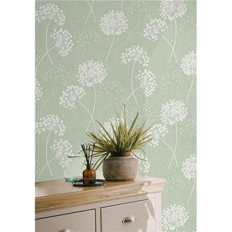 Fine Decor Grace Dandelion Wallpaper FD43282 Green