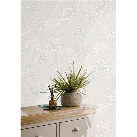 Fine Decor Grace Dandelion Wallpaper FD43283 White/Silver