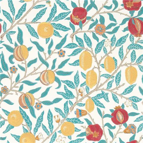 Simply Morris Wallpaper Fruit 217085 Green Leaf/Madder