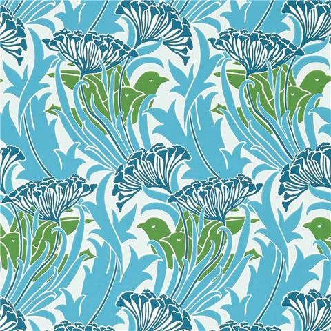 William Morris, Bedford Park Wallpaper LaceFlower 217355 Garden Green/Lagoon