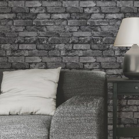 Rustic Brick Wallpaper Charcoal/Grey