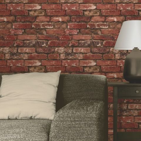 Rustic Brick Wallpaper Terracotta