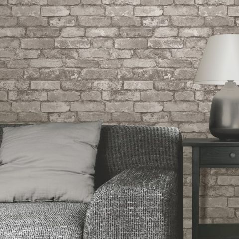Rustic Brick Wallpaper Silver