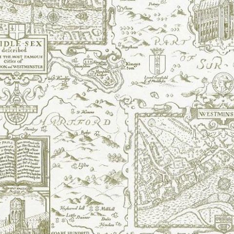 Thibaut Anniversary London Map Wallpaper T6008 Green on Cream