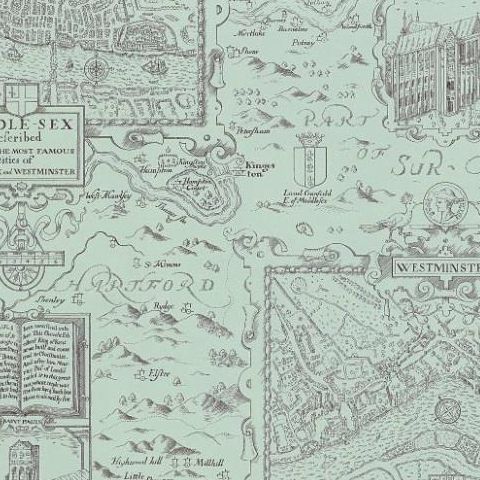 Thibaut Anniversary London Map Wallpaper T6009 Aqua
