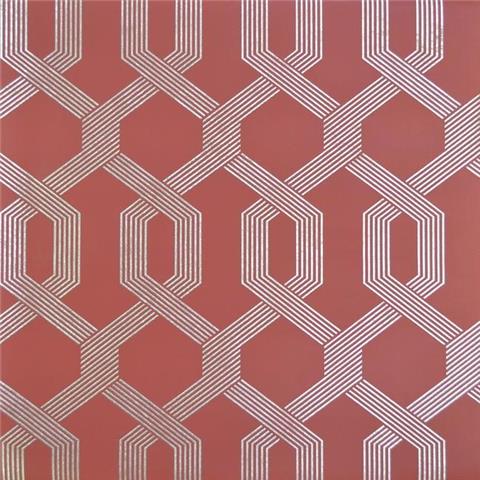York Mid Century Wallpaper-Viva Lounge Trellis Y6221203 Red/Gilver