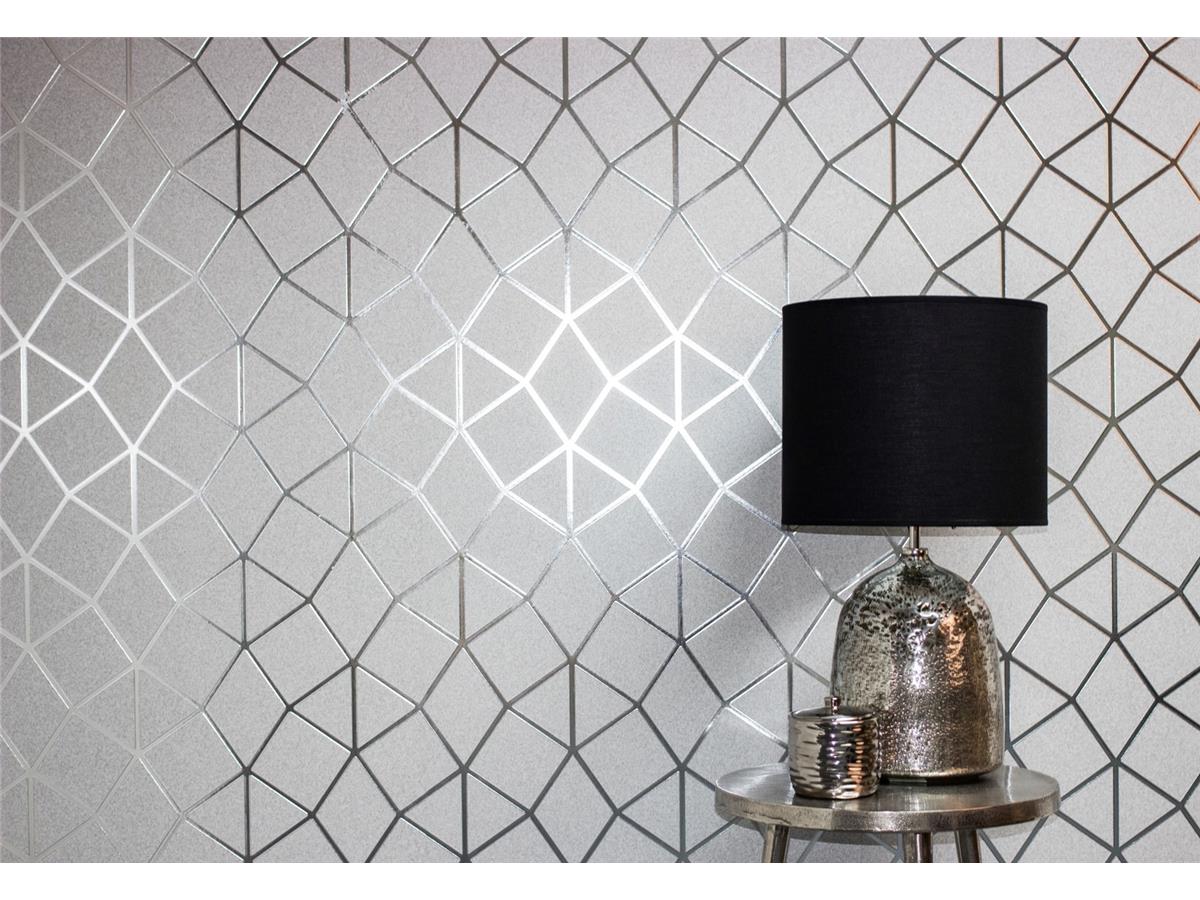 Fine Decor Platinum Luxury Foil Geometric Wallpaper FD42489 Silver