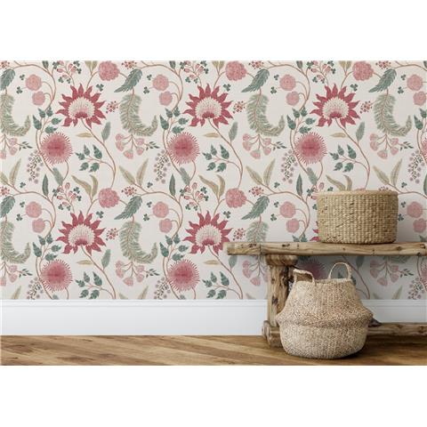 Esselle Home Wallpaper Fable Trail 100016EH Linen/Raspberry