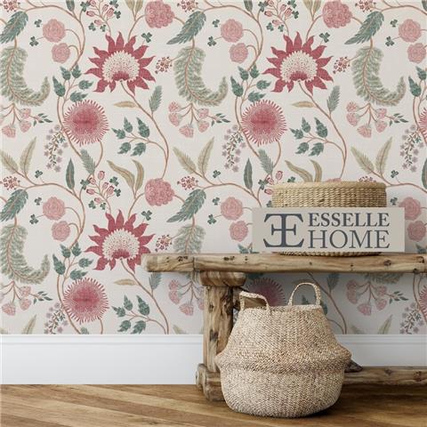 Esselle Home Wallpaper Fable Trail 100016EH Linen/Raspberry