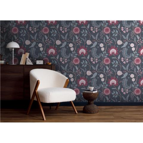 Esselle Home Wallpaper Fable Trail 100017EH Navy/Berry
