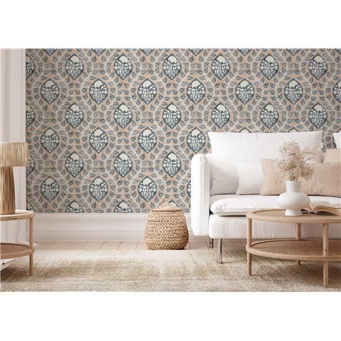 Esselle Home Wallpaper Floral Cartouche 100020EH Stone Blue