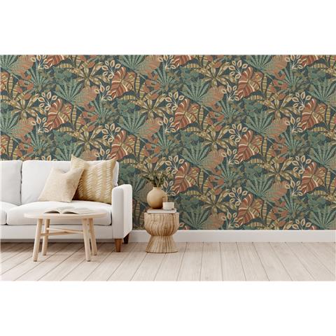 Esselle Home Wallpaper Kirra Leaf 100032EH Navy/Spice