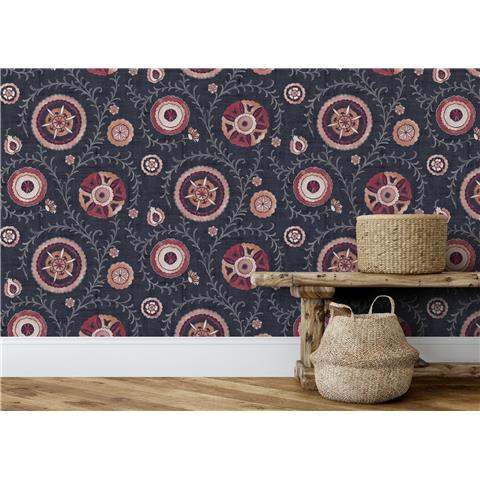 Esselle Home Wallpaper Nahlia trail 100033EH Navy/Berry