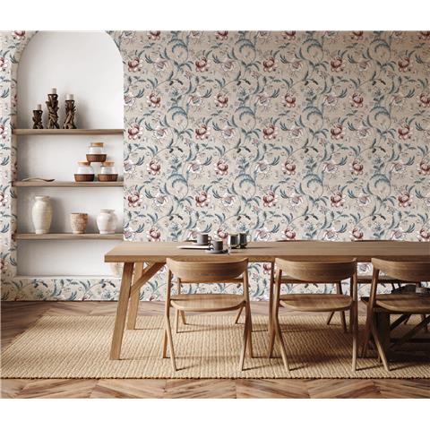 ESSELLE HOME WALLPAPER Tapestry Floral 100042EH Vermillion Blue