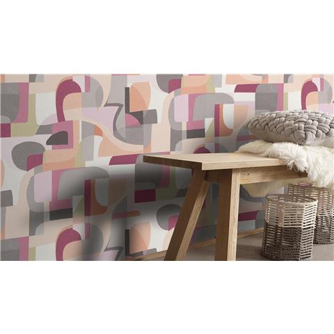 Erismann Gentle Retro Style Abstract Wallpaper 10432-06 Violet/Peach/Sage