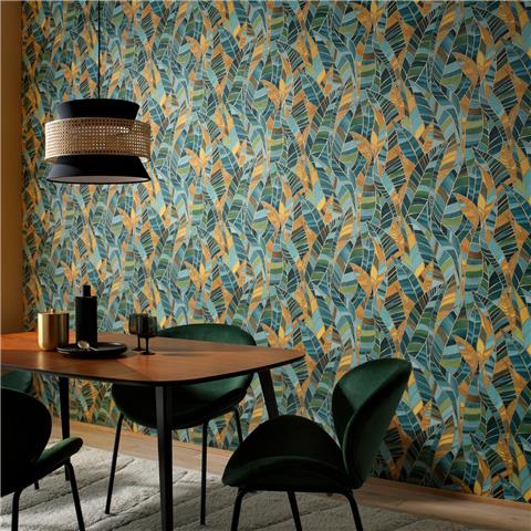 Elle 4 Wallpaper Serenade Leaves 10446-19 Petroleum