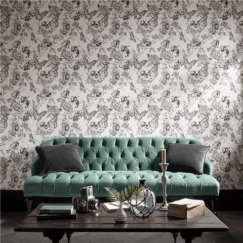 Graham and Brown Curiosity Wallpaper Collection Skull Roses 104560