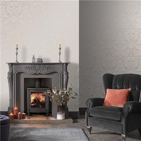 GRAHAM AND BROWN Established WALLPAPER COLLECTION Gothic Damask Flock 104565 White