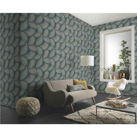 Erismann Fashion for Walls Twill Wallpaper 10525-08 Blue/Gold