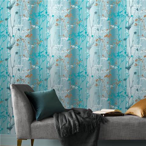 GRAHAM AND BROWN Floriculture WALLPAPER COLLECTION Wild Flower 105894 Teal