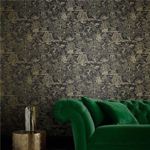 GRAHAM AND BROWN Imperial WALLPAPER COLLECTION Basuto 105929 Black/Gold