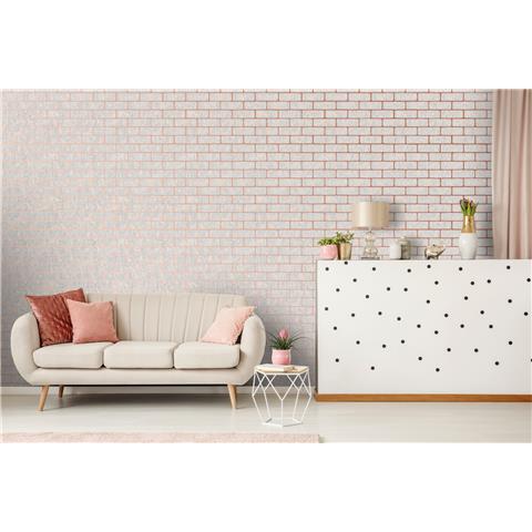 Super Fresco Milan Brick Textured Wallpaper 106522 Rose Gold