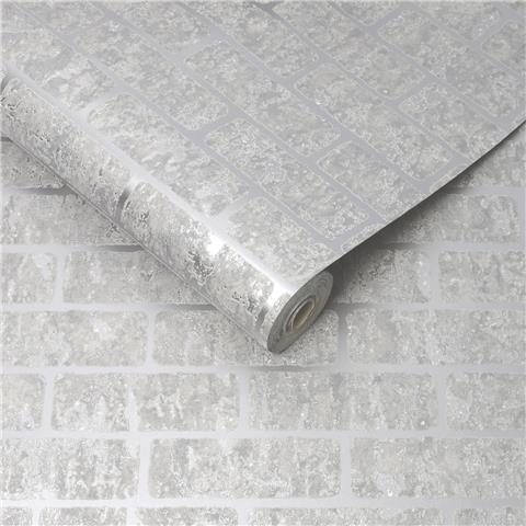 Super Fresco Milan Brick Textured Wallpaper 106523 Silver