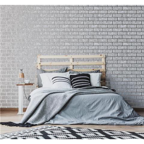 Super Fresco Milan Brick Textured Wallpaper 106523 Silver