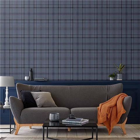 GRAHAM AND BROWN Oblique WALLPAPER COLLECTION Heritage Plaid 107595 Blue