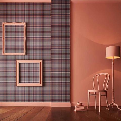 GRAHAM AND BROWN Oblique WALLPAPER COLLECTION Heritage Plaid 107597 Plum