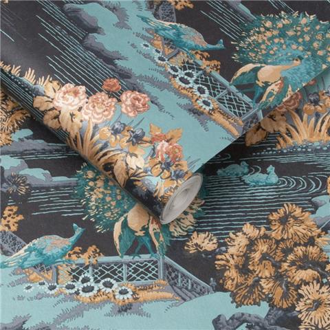 GRAHAM AND BROWN Imperial WALLPAPER COLLECTION Edo Toile 107882 navy