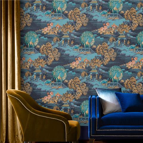 GRAHAM AND BROWN Imperial WALLPAPER COLLECTION Edo Toile 107882 navy