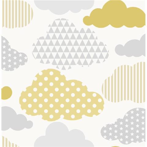 GRAHAM AND BROWN MARSHMELLOW CLOUDS WALLPAPER yellow/grey 108267