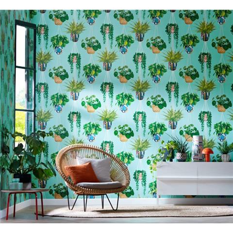 Ohpopsi Grafik Wallpaper Houseplant GRA50108 Cerulean Twist