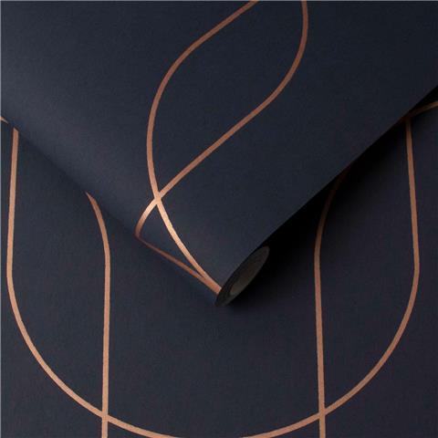 GRAHAM AND BROWN Oblique WALLPAPER COLLECTION Palais 112189 Navy/Copper