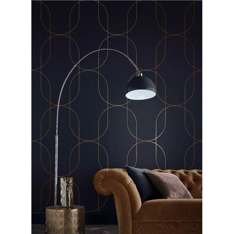 GRAHAM AND BROWN Oblique WALLPAPER COLLECTION Palais 112189 Navy/Copper