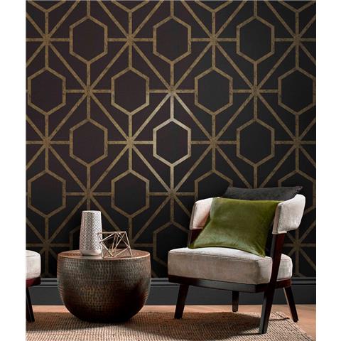 GRAHAM AND BROWN Imperial WALLPAPER COLLECTION Rinku 112197 black/Gold