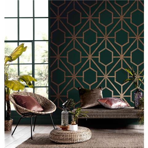 GRAHAM AND BROWN Imperial WALLPAPER COLLECTION Rinku 112198 Green/Copper