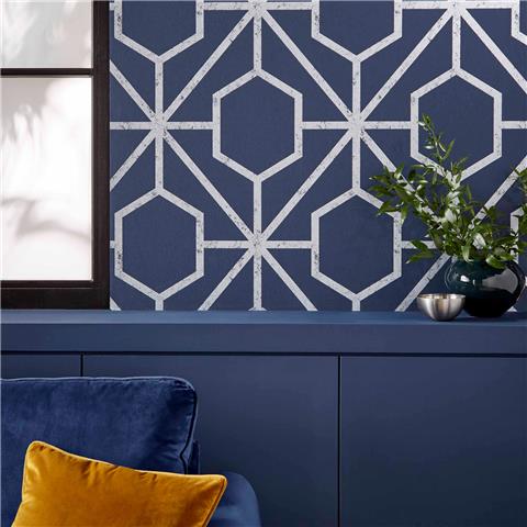 GRAHAM AND BROWN Imperial WALLPAPER COLLECTION Rinku 112200 Navy/Silver