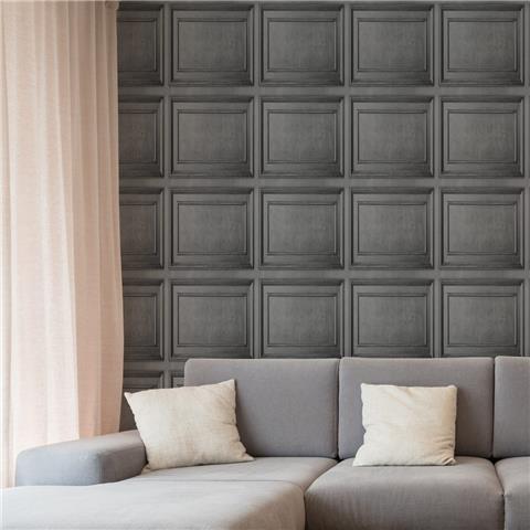Fresco Wood Panelling wallpaper Charcoal 112586