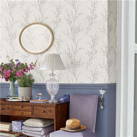 Laura Ashley Wallpaper Pussy willow 113359 Off White/Steel