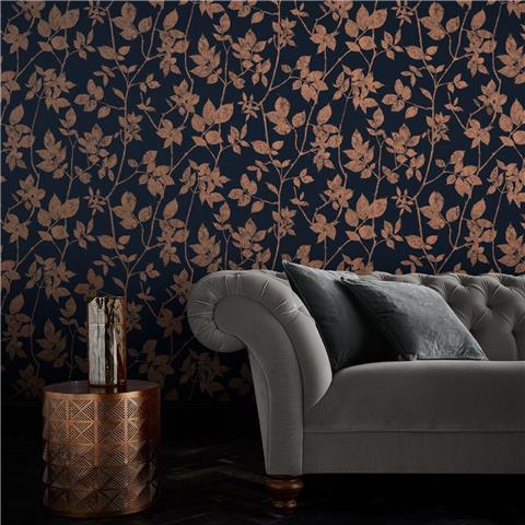 GRAHAM AND BROWN Silhouette WALLPAPER COLLECTION Luna 113944 Navy/Copper