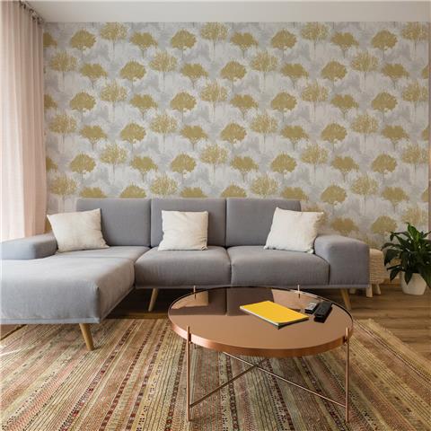 Super Fresco Easy Zen Birch Wallpaper 119561 Mustard